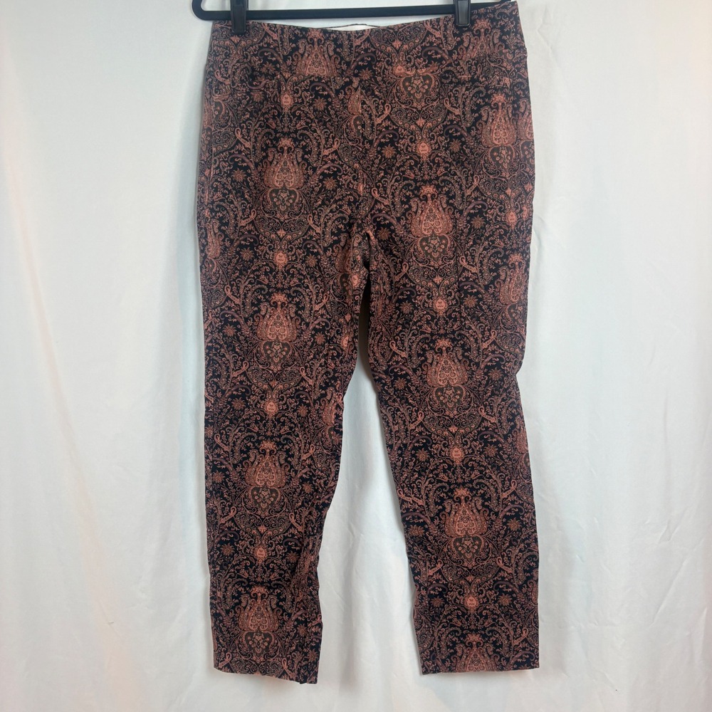 Soft Surrounds Black Terra Cotta Paisley Damask Pull On Ankle Pants PL 30137